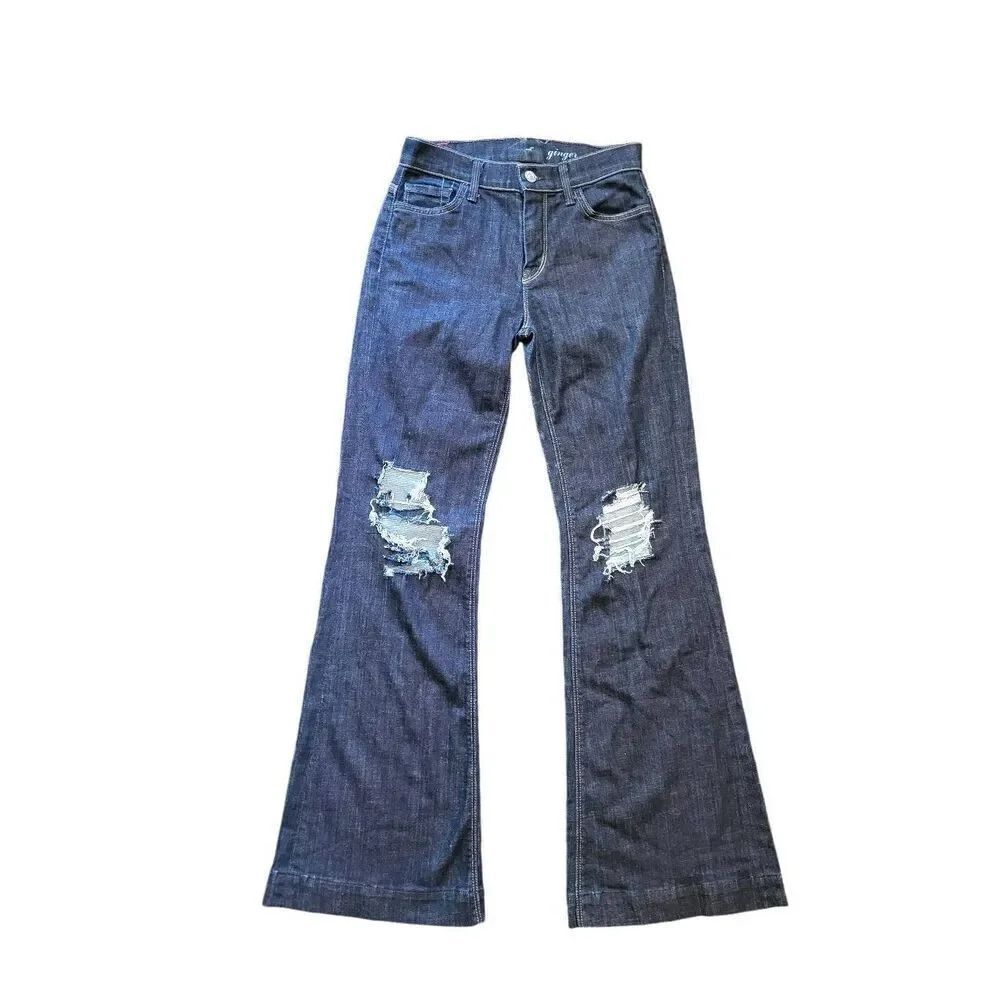 7 For All Mankind Jeans Women's 26 Indigo Blue Flare Mid Rise Distressed